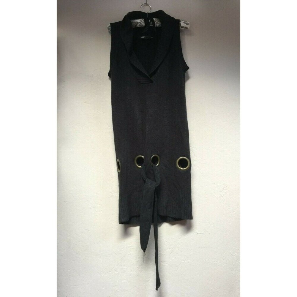 Y London Women Medium Shawl Collar Rib Knit Pullover Sweater Dress Black Grommet